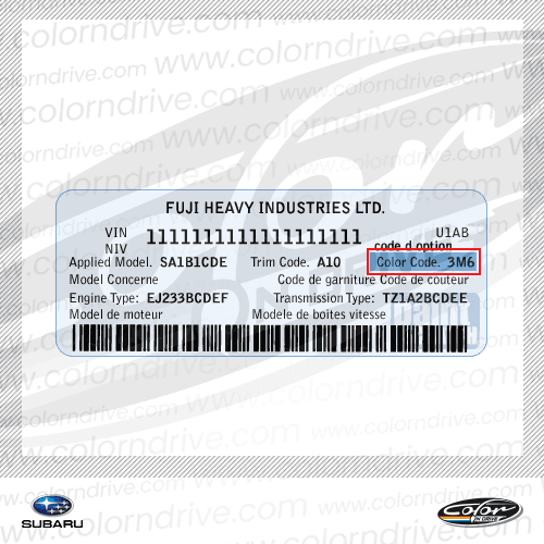 SUBARU paint code label example 1