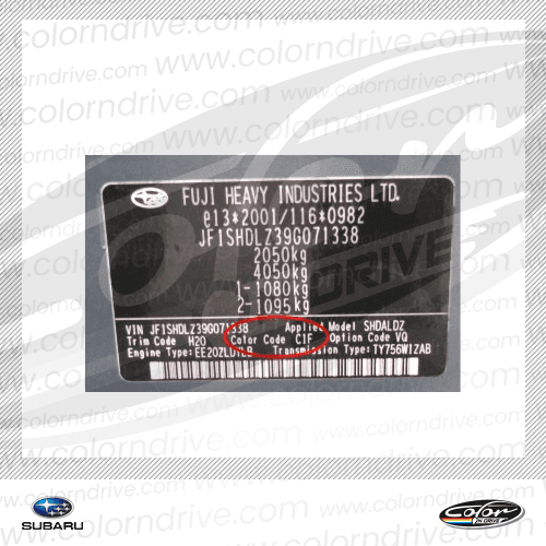 SUBARU paint code label example 2