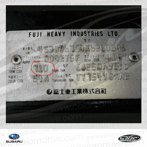SUBARU paint code label example 3